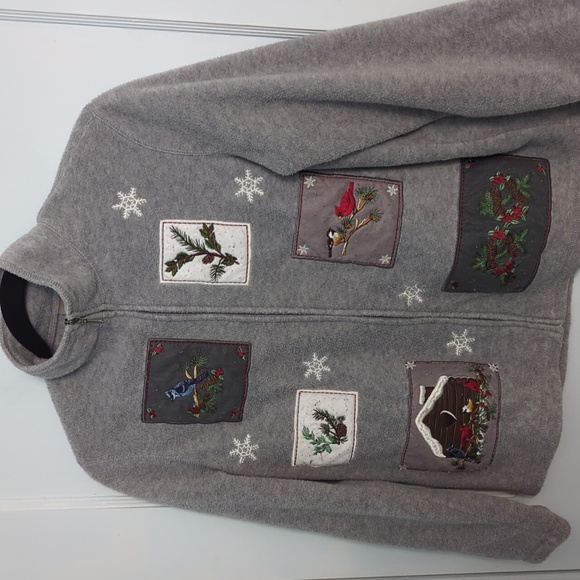 Croft & Barrow Sz PM Gray Full Zip Long Sleeve Embroidered Winter Fleece Top - Picture 1 of 8